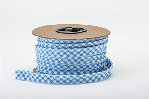 Pearl 72-2001-25 1/2 Finished Width Double Fold Polycotton Broadcloth Bias Tape for Quilt, Hemming, Sewing, Seaming, Binding, 25 yds, Dutch Blue Pattern Schrägband, Blaues Gingham-Karo, 75 Fuß