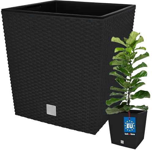 KOTARBAU® Vaso da Esterno Con inserto, Fioriera da Esterno 32 x 32 cm | Vasi per Piante da Esterno in Plastica 32 L, Vasi da Giardino, Effetto Rattan, Antracite