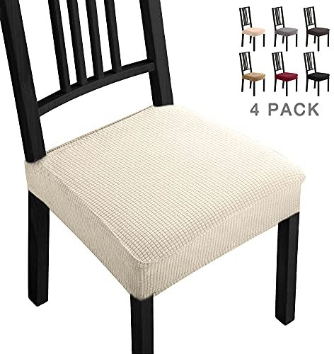 Stuhlhussen 4 Stück Elastische Moderne Beschützer Stuhlhussen Jacquard Stuhlüberzug,bi-Elastic Spannbezug, Fleckschutz Moderne Abdeckung langlebig für Haus- langlebig Universal (Cremeweiß, 4 Stück) -B