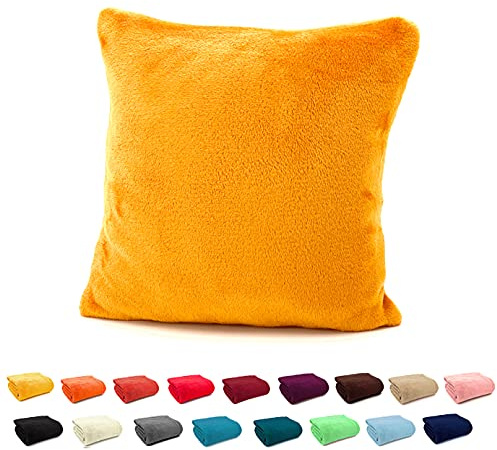 heimtexland ® Flanell Kuschel Kissen Super Soft Dekokissen Plüsch Typ380 Kissenhülle Safran 40x40 cm