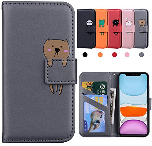 Coque iPhone 11 Apple, Étui iPhone 11, Antichoc TPU Housse Protection iPhone 11,Portefeuille Etui [Béquille][Fentes pour Cartes] [Fermoir Magnétique] iPhone 11 Coque - Gris