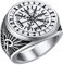 FaithHeart Edelstahl Statement Vikings Kompass Ring in Umfang 64.6mm Wikinger Kompass Amulett Siegelring mit Vegvisir Partnerring Freundschaftsring für Paar Pärchen