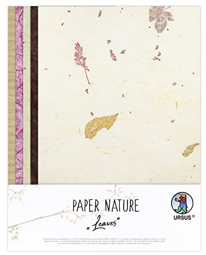 Ursus 61620005 - Naturpapiere Leaves, 10 Blatt, 23 x 33 cm, mit Graspapier und Strohseide, für kreative Bastelarbeiten