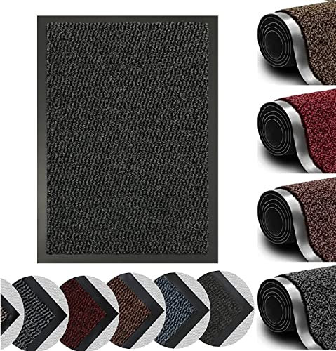 Dirt Trapper Door Mat for Indoor&outdoor, Washable Barrier Door Mat, Heavy Duty Non-Slip Entrance Rug Shoes Scraper, Super Absorbent Front Door Mat Carpet (90 x 300 cm, Charcoal)