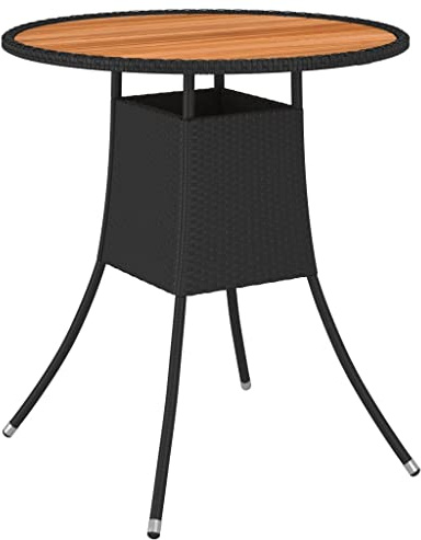vidaXL Garden Dining Table Black Ø 70 cm Poly Rattan and Solid Acacia Wood