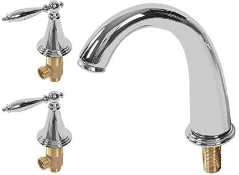 Robinet Fendu à Double Poignée, Robinet de Lavabo à Trois Trous en Cuivre de Style Européen(Argent)