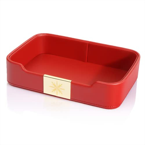 SANZIE Luxuriöses Leder-Tablett, Schreibtisch-Aufbewahrung, Catchall-Organizer, dekoratives Tablett für Eingangstisch, zum Halten von Schmuck, Uhren, Geldbörse, Zuhause und Bürozubehör (rot)