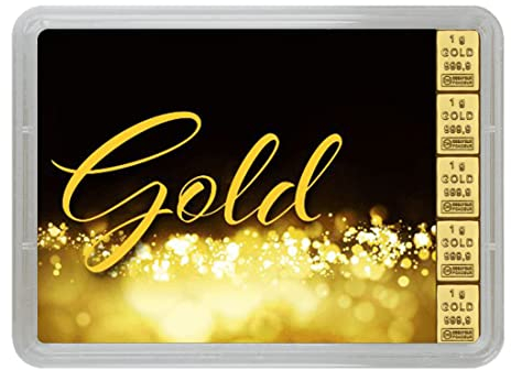 Goldstücke 24 - Goldbarren als Geschenk in Motivbox “Gold statt Geld” - Feingold 999,9 (5g Gold)