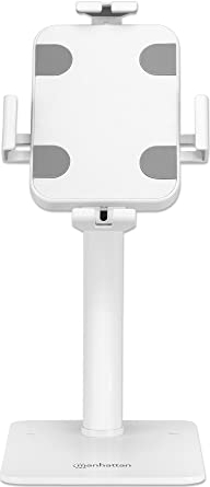 Manhattan Anti-Diebstahl-Tischständer mit Halterung für Tablet und iPad, für Tablets von 7,9 bis 11, 360° rotierbar, 20° bis -110° neigbar, freistehend, weiß, 406352