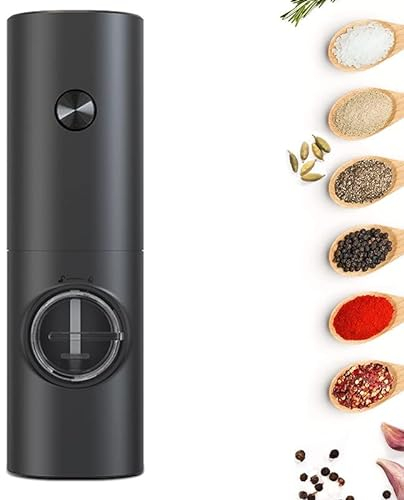 Elektrische Pfeffermühle, Gewürzmühle Salzmühle | Batteriebetrieben | LED Licht | Einstellbare Feinheit | Geeignet für Paprika, Gewürze, Kreuzkümmel(Schwarz)