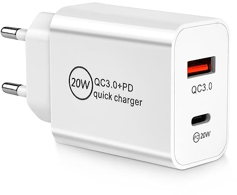 AXFEE Cargador Múltiple, 20W Cargador Rápida, 2 Puertos Cargador USB C & USB, PD 20W & QC 3.0, Compatible con iPhone 14/14 Pro/14 Pro MAX/iPad Air/iPad Pro/Samsung Galaxy/Samsung Ultra/Huawei P40