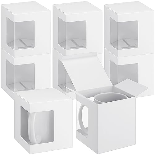 Harloon 36 Stück Geschenkboxen für Sublimationstassen, transparente Geschenkverpackung, Box für Rohlinge, Sublimation, Kaffeetassen, 325 ml, 340 ml, 425 ml, weiße Tassen, Geschenkverpackung (weiß)