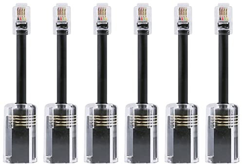 Srrrwunti 6Pcs Telephone Cord Detangler RJ9 4P4C Extended Rotating Anti-T-Angle Black Telephone Cord Landline Cable