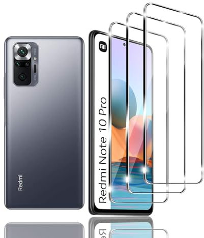 Kziwii 3 Piezas Protector Pantalla para Xiaomi Redmi Note 10 Pro Vidrio Templado, Dureza 9H, Antihuellas, Sin Burbujas, Antiarañazos, Cristal Templado Alta Definicion