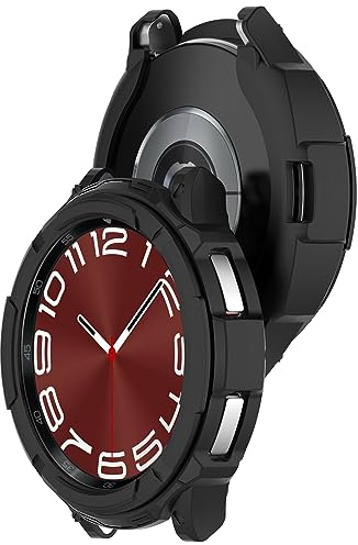 AWADUO kompatibel mit Samsung Galaxy Watch 6 Classic 47mm PC Schutzhülle, Smartwatch Schutzhülle Shell mit drehbarem Lünette Ring Weiche und langlebige Uhrenzubehör (schwarz)