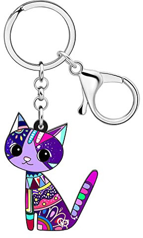 BONSNY Acryl Katze Schlüsselanhänger Für Frauen Auto Geldbörse Tasche Ringe Anhänger Mädchen Geschenk Charms, iris, 67mm x 40mm