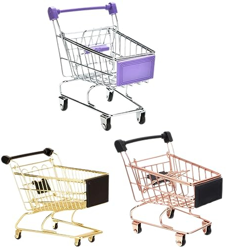 Zerodeko 3pcs mini shopping cart shopping cart shopping cart toy small Sponge Blender foodie mini brands toy mini desk storage toy kid toy trolley office miniature Metal