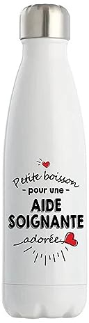 Gourde Isotherme Aide soignante adorée femme | Bouteille Thermos 50cl Idée Cadeau Femme Humour Collègue famille Anniversaire Noël