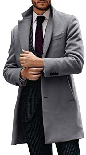 Générique Pardessus Homme Mi Saison Bureau Affaires Veste Blazer Couleur Unie à Manches Longues Manteau Long Trench Boutonnées Veste Coupe-Vent Cintrée Caban avec Poches Manteaux D'Hiver Chic