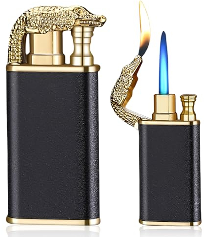 Double Flame Crocodile Feuerzeug: Nizirioo 2 Stück, Aufblasbares Winddichtes Feuerzeug Mit Geschenkbox, Direct Jet Blue Fire Lighter
