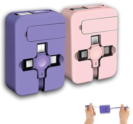 Gartmost 3-in-1-Ladekabel, 3-in-1-Ladekabel, einziehbar, Multi-Ladekabel mit USB C (Typ-C)/Micro-USB, Handyhalterung, kompatibel mit Handy/Android/Tablet (violett+rosa)