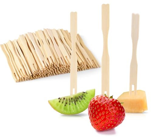 FOONLOK Lot de 250 mini fourchettes à apéritif en bambou jetables pour fête, charcuterie