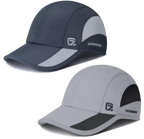 Golfmütze Leichter Sport Laufhut Atmungsaktiv Kühlend Dri Fit Mütze Unstrukturierte Baseballkappe UPF50+ Sonne Trucker Vatermützen für Sommer Gym Tennis Camping Hut Dunkelgrau, Hellgrau 2 Stücke