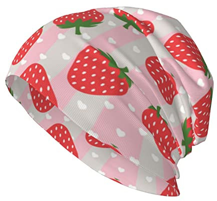 Jmorco Erdbeer-Mütze für Damen und Herren, bequem, atmungsaktiv, weich, Wintermützen für Damen und Herren, Geschenke für Männer/Frauen, erdbeere, One size
