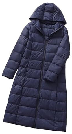 Damen Daunenjacke - Langer Damen-Mantel Mit Kapuze, Ultraleicht, Für Den Winter, Lässig, Dünn, Herbstmode, Vintage, Lange Ärmel, Schlanke Oberteile, Outdoor-Jacke, Blau, Xl