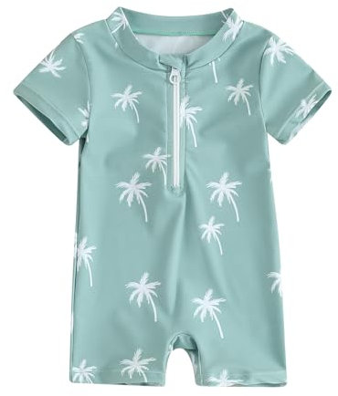 HodJIU - Traje de baño para bebé y niño, antirrayos UV, estampado de dinosaurio, manga corta, traje de baño, piscina, playa, surf, azul, 6-12 meses