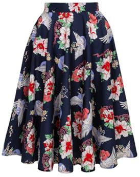 Hell Bunny Rock Misa 50's Swing Skirt Vintage Blumenmuster Retro Tellerrock