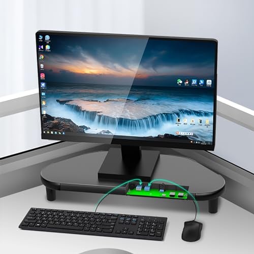 TREGOO Monitorständer Ecktisch-Computermonitor-Riser mit 4 USB-Anschlüssen, Eisen-Organizer-Bildschirmständer für Büro-Desktop, Schwarzes Dreieckiges Laptop-Drucker-Ausstellungsregal