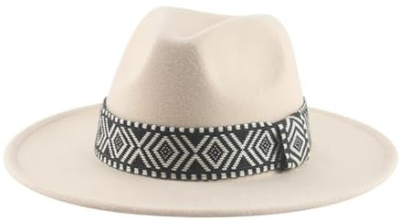 Fedora Trilby Filzhut Hut Herren-Hut Jazz-Kappen Panama-Hüte Breite Krempe Solides Band Bedruckt Damen-Hüte Filz Freizeitkleidung Herren-Damen-Hut 56–58 cm (Erwachsene) Beige