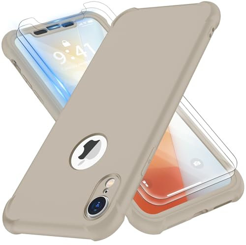 ORETECH für iPhone XR Hülle, mit 2 Stück Schutzfolie, 360 Grad Ganzkörper Stoßfest Kratzfest Silikon Handyhülle für iPhone XR 6,1 Zoll, Stein