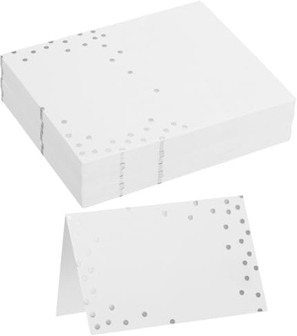 QUARKZMAN 40 Stück Platzkarten, Linienrand bedruckbare, Weiß silbernen | Namenskarten Tischdekoration bei Hochzeiten, Abendessen, Veranstaltungen mit reservierten Sitzplätzen mit für Punkten