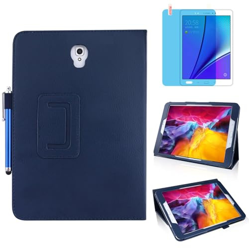 Custodia per Samsung Galaxy Tab S3 9.7 Inch 2017 (SM-T820 T825 T827),Sottile Pelle Multi-angli Stand Protezione totale Tablet Cover Caso Con Penna Stilo, Pellicola Per Schermo (Blue)