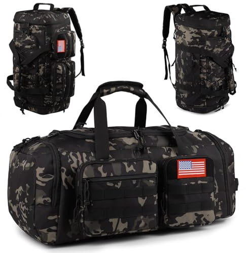 Tactical Gym Bag for Men，50L Large 3 in 1 Sports Duffle Bag with Shoes Compartment for Travel,Water Resistant Travel Backpack Weekender Overnight Bag with Wet Pocket for Women