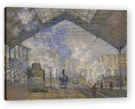 Zeichne einen Zug am Bahnhof Landschaft Leinwandbild 80x60cm Dekoration Wohnzimmer Bilder Aufhängen Wall Living Room Wohnungs Deko Moderne Kunstdruck Öl Kunst