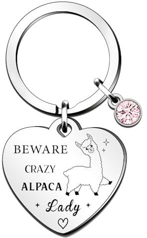 QMVMV Funny Alpaca Keyring - Beware Crazy Alpaca Lady Gift for Animal Lovers and Women