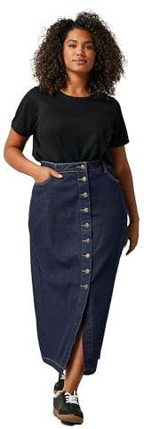 EVANS Curve Blue Button Through Denim Maxi Skirt - Women's - Plus Size Curve