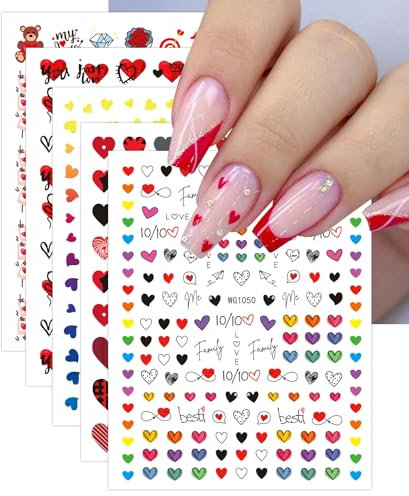 JMEOWIO 10 Sheets Valentines Nail Art Stickers Decals Self-Adhesive Day Heart Nail Supplies Nail Art Design Decoration Accessories