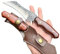Obespina Couteau Lame Fixe, Chasse, Lame Acier 440C Martelé, Survie, Style Karambit, Avec lame Tranchante et Étui Cuir Manche Bois, Pour Collection ou Cadeau Homme