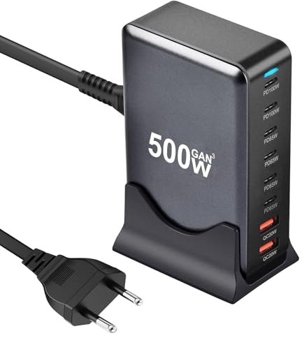 Cargador USB C de 500 W, múltiple, 8 puertos USB, estación de carga rápida con 6 USB-C y 2 USB-A Charger PD PPS 100 W USB C Fuente de alimentación para MacBook Pro/Air, iPad Pro/Air, Sumsung etc