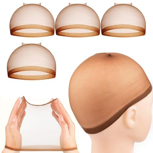 4 redes de peluca marrón claro, gorro de peluca ultrafino, gorro de red de peluca transparente, transpirable, cómodo, realista