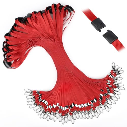 Segus Tour de Cou Porte Clé, 50 Pièces Cordon Clef Cou avec Clip de Sécurité, Cordon Collier pour Sifflet, Portefeuille, Lampe de Poche, Clé (Rouge)