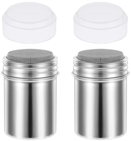 SHENGYIG 2 Pièces Saupoudreuse Cacao, Acier Inoxydable Saupoudreuse, Argent Saupoudrer Tasse à Café Signets, avec Couvercle Hermétique, pour Sucre en Poudre, Cannelle, Cacao en Poudre