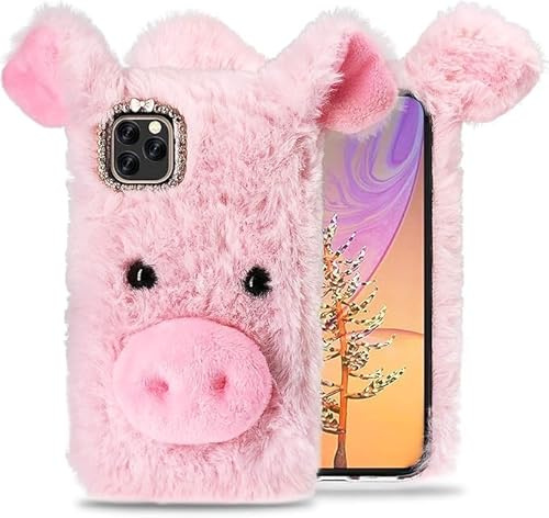 SGVAHY Furry Case for iPhone 7/8/SE2/SE3 Cute Pig Pink Fur Fluffy Soft Warm Plush Fuzzy with Bling Glitter Protective Case for Women Girls