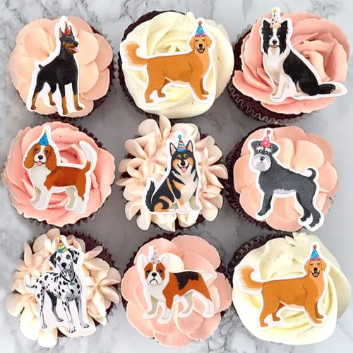 Blumomon 48pcs Edible Dog Cupcake Toppers Edible Dog Cupcake Decoration Happy Birthday Decoration Baby Shower Children's Birthday Cake Decoration Party Decoration Supplies