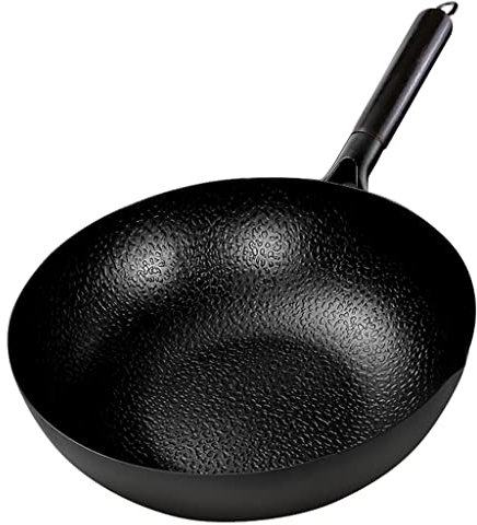 30cm Cast Iron Wok Pan - Flat Bottom Stir Fry Pan for Electric Induction & Gas Stoves - Perfect for Searing Sauteing & Cooking Authentic Asian Dishes