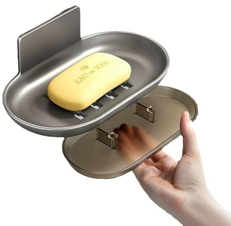 Seifenschale Ohne Bohren mit Ablauf, Seifenhalter für Die Wandmontage In Der Dusche (Grau)